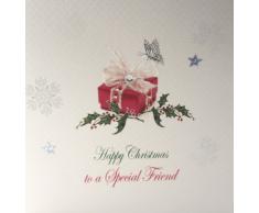 WHITE COTTON CARDS X94 Weihnachtskarte, englische Aufschrift Happy Christmas to A Special Friend, handgefertigt, Weiß