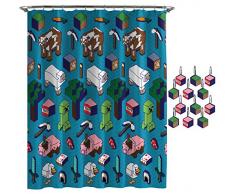 Jay Franco Minecraft Genda Iso Duschvorhang & 12-teiliges Haken-Set & einfache Handhabung – Kinder-Badewanne mit Creeper – (offizielles Minecraft-Produkt)
