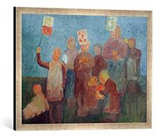 Gerahmtes Bild von Paula Modersohn-Becker Kinder mit Laternen, Kunstdruck im hochwertigen handgefertigten Bilder-Rahmen, 70x50 cm, Silber Raya