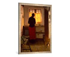 Gerahmtes Bild von Anna Kristine Ancher Das Mädchen in der Küche, Kunstdruck im hochwertigen handgefertigten Bilder-Rahmen, 70x100 cm, Silber Raya