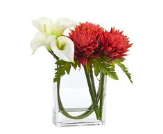 Nearly Natural Fast Natur Calla Lily und Artischocke in, rechteckig, Glas Vase, weiß orange, 30,5 cm