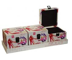 Dorex Set 3 Aufbewahrungsboxen mit Tablett, Holz, Mehrfarbig, Einheitsgröße