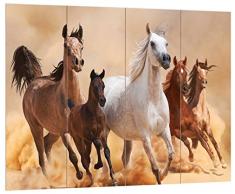 Pixxprint HBVs_2207_80x60 Herde von Pferden in der Wüste mit Fohlen MDF-Holzbild im Bretterlook Wanddekoration, bunt, 80 x 60 x 2 cm