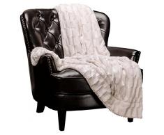 Chanasya Super Soft Fuzzy Fell Elegante Kunstfell rechteckig geprägtes Muster mit flauschigem Plüsch Sherpa Cozy Warme Tagesdecke, 100% Polyester, Cremefarben, 50x65 inches