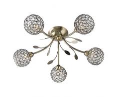 Searchlight Deckenleuchte 5-armig Antikes Glas und Messing. Ref. 6575-5ab, 165 W, Antik Brass