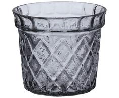 Better & Best Breite Glasvase rund mit Korb, rustikales Design, verziert mit Karo, Maße 13,5x13,5x11,5 cm