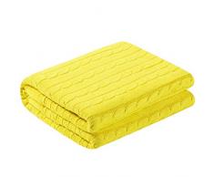 PENCK gewebte Decke aus 100 % Baumwolle, gestrickt, weich, leicht, für den Sommer – massives Häkelpullover, Textur, Zopfüberwürfe für Couch/Sofa, Auto, Heimdekoration 50 x 60 Inches gelb