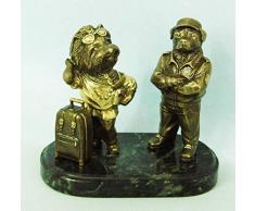 CTOC Hundefigur Fashionista mit Freund, Bronze, handgefertigt, auf natürlichem Ural Fels, Briefbeschwerer