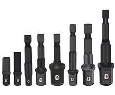LnBirch Socket Adapter für Auswirkungen Treiber mit Sechskant Schaft auf Quadratisch Sockel Bohrkronen Bar Verlängerung Set 8 Stücke