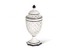 K&K Interiors 15791A-3 Einmachglas mit Deckel, 41,9 cm, weißes Keramik, marokkanisches Muster, mit schwarzem Rand