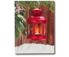 Banberry Designs Weihnachten Bild – Beleuchtet Wand Kunst mit Rot Laterne und Greenery – Winter Szene LED Leinwandbild