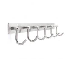 WEBI stabile SUS 304 Kleiderhaken Badetuch Rack Kleiderhaken Bar mit 6 Haken, gebürstet, Edelstahl, Silber, 6-Hooks
