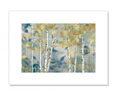 Casa Fine Arts Kunstdruck, vergoldeter Wald I, Moderne Landschaft, 40,6 x 30,5 cm, goldfarben/Blau Landhausstil 16 x 12 blau