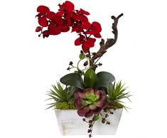 Nearly Natural Fast Natur Seasonal Orchidee und des frischen Garten mit Übertopf, Rot