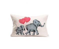 Fukeen Kissenbezug, Wildtiere, Eichhörnchen, Baumwolle, Leinen, Herbst-Ahornblätter, dekorativer Kissenbezug für Taille, Lendenwirbelsäule, 30,5 x 50,8 cm 18x18 Elefant mit rotem Herzballon