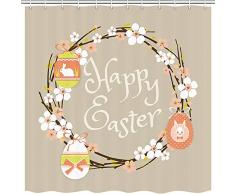 Vintage-Oster-Duschvorhang-Set, Ostereier, Hasengirlande, Frühlingsblumen, Premium-Stoff, Badevorhänge, Badezimmer-Accessoires, Deko mit 12 Haken, 177,8 x 177,8 cm