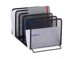 Relaxdays Katalogsammler, freistehender Magazinhalter aus Metall, 5 Fächer, Mesh Design, 18,5 x 20,5 x 37,5 cm, schwarz