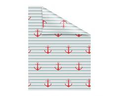 Lichtblick Fensterfolie 50 x 50 cm mit Motiv Anker gestreift - Türkis Rot, Selbstklebender Sichtschutz ohne Bohren, blickdichtes Fensterdekor, für alle Glasflächen