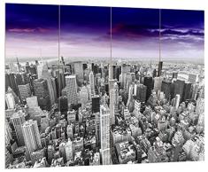 Pixxprint riesige Skyline von New York am späten Abend schwarz/weiß, MDF Bretterlook Format: 80x60cm, Wanddekoration Holzbild, Holz, bunt, 80 x 60 x 2 cm