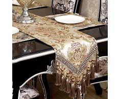 GRELUCGO Moderner Jacquard Stoff Floral Tischläufer und Kommode Schals mit Mehreren Quasten, Polyester, Khaki, 12 * 156 inch