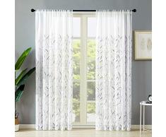 MRTREES Weizen-Vorhänge mit Stickerei, für Wohnzimmer, Blätter, Stickerei, Fenstervorhang, Schlafzimmer, Stange Oben Landhausstil W54×L84 Weizen-Spike-grau