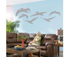 INDIGOS 4052166088640 Wandtattoo w481 Vögel Wandaufkleber 120 x 44 cm, silber