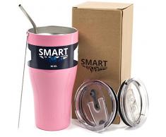 Tumblers – Ultra robuste doppelwandige Edelstahl-Trinkbecher – Premium Isolierbecher – Kaffee & Eistee – auslaufsicher, Schiebedeckel, Strohhalm, Bürste & Geschenkbox (567 ml, 30oz,32 oz), 18/8Stahl, rose, 30 oz