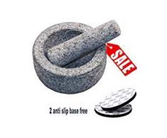 Pesinou Molcajete Granit Mörser und Stößel Set Natural Unpolished Küche Molcajetes Tiefe Schale und Stössel Spice Grinder Stein Mörtel für Kochen mit Rutschfeste Abnehmbare Dämpfung Unterseite, Grau