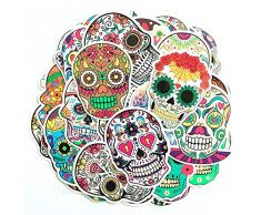Hybsk Sugar Skull Aufkleber Laptop Skull Aufkleber Dia de Los Muertos Mexican Day of the Dead Sticker Bomb Wasserflasche Gepäck Fahrrad Computer Skateboard Vinyl Aufkleber (50 Stück)