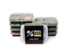 Meal Prep Haven Lebensmittelbehälter mit 3 Fächern mit luftdichtem Deckel, Bento Box, Lunchbox für Meal Prep, 21 Tage Fixierung und Portionskontrolle, 14 Stück