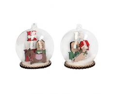 EUROCINSA Set 2 Kugeln Anhänger/Schreibtisch Glas mit Innen aus Schnee und Holz Ø9x10 cm 3er-Set weiß, Einheitsgröße