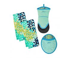 Fiesta 4 Stück Küche Set - 2 Calypso Terry Handtücher, Handpuppe Ofenhandschuh, Oval Pocket Mitt Türkis