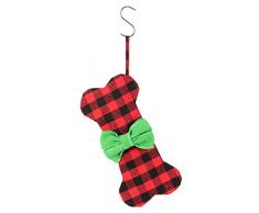 Chandy Buffalo Plaid Hundeknochen Weihnachtsstrumpf für Haustiere Medium Green Bow