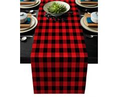 BINGIGO Tischläufer für Weihnachten, Familie, Küche, Esstisch, Dekoration, Rot/Schwarz 13x90in Red and Black Gridbig8102
