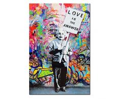 DINGDONGART Dingdong Kunst-gerahmt Einstein Poster Love ist die Antwort Wand Kunst Malerei Abstrakt Street Graffiti Art Leinwandbild Kunstwerk für Wohnzimmer Decor 1 Pcs Abstrakt 12x16(30cmx40cm)
