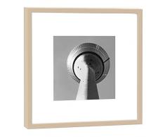 COGNOSCO RH-27-B100 Fotografie im Holzrahmen: Rheinturm Fotodruck-Format 27 x 27 cm-Rahmenfarbe beige-Hochwertiges Wandbild, Geschenkidee oder Souvenir aus Düsseldorf, Holz, Schwarz-Weiß, Rahmen