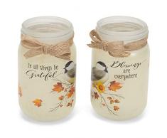 Transpac Herbstvogel weiß 5 x 5 Glas Ernte Teelichthalter Glas 2er Set