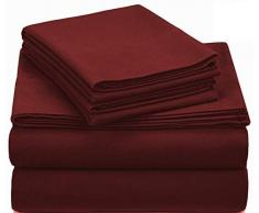 SUN WASHED Sonnenwaschbar, 100% Baumwolle, 170 g/m², Flanell, superweich, warm und flauschig, 4-teiliges Bettwäsche, bis zu 40,6 cm Tiefe Tasche. Full Dunkles Weinrot