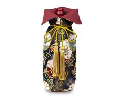 Kensuisya Weinflaschenhülle aus japanischem Gold Brokat, Premium-Kollektion (Pfingstrose und Blätter)