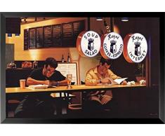 Buyartforless Rob Brooks Arbeit Gerahmtes Poster mit Nachtszene Zwei Männer sitzen an der Bar, Tisch, Neonschild, Suppe, Salat, Royal Coffee Espresso Internet, Braun