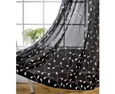 Miuco Vorhänge mit Blumenmuster, bestickt, halbtransparent, Leinen, Ösenvorhänge für Wohnzimmer, Textil, Schwarz , 52x63Inch