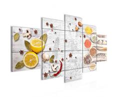Bilder Küche Gewürze Wandbild 200 x 100 cm Vlies - Leinwand Bild XXL Format Wandbilder Wohnzimmer Wohnung Deko Kunstdrucke Weiß 5 Teilig - MADE IN GERMANY - Fertig zum Aufhängen 019651c