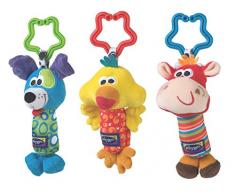Playgro Spieltier-Trio für unterwegs, Mit Quietsche, Rassel und Glöckchen, Ab 0 Monaten, Mehrfarbig, 40193