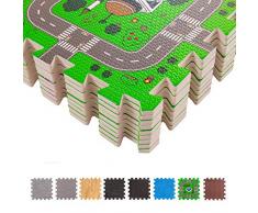 BodenMax Puzzlematte mit Stadt und Straßen für Babys und Kinder – Spielmatte, Krabbelmatte und Kinderspielteppich 30x30x1 cm (18 Stück)
