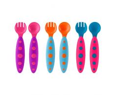 Boon MODWARE Kinderbesteck / BPA-, Phtalat- und PVC-freies Besteck Set mit Gabeln und Löffeln in farbenfrohem Design für Kleinkinder ab 9 Monate |pink/blau blau/orange lila/koralle