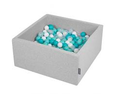 KiddyMoon Bällebad 90X40cm/300 Bälle ∅ 7Cm Bällepool Mit Bunten Bällen Für Babys Kinder Quadrat, Hellgrau: Helltürkis/Weiß/Transparent/Türkis