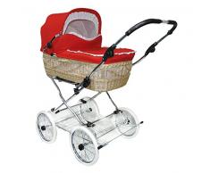 Eichhorn SEN-WN-K042-RFS-EVA Weidenkorbkinderwagen mit Lederriemengestell mit Schiebehöhenverstellung Korb Weide Natur, EVA-Rad, Stoff rot