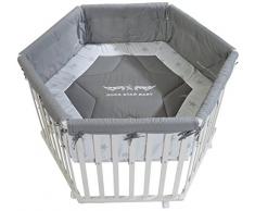 roba Laufgitter Rock Star Baby, Laufstall 6-eckig, sicheres Spielgitter inkl. Schutzeinlage & Rollen, Baby Krabbelgitter, Holz weiß