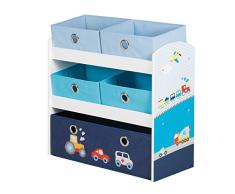 roba Spielregal Rennfahrer, Spielzeug- & Aufbewahrungs-Regal fürs Kinderzimmer, inkl. 5 Stoffboxen m, Auto blau