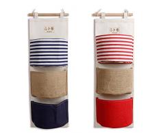 homring 2 Packungen Leinen Baumwolle Fabric Wall Tür Closet hängende Aufbewahrung Bag 3 Taschen Über der Tür Organizer für Raum Badezimmer 2 Pack-blue+red